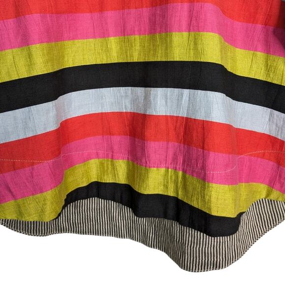 Alembika Mixed Print Media Striped Linen Top Small Multicolor Lagenlook Artsy - Picture 3 of 11